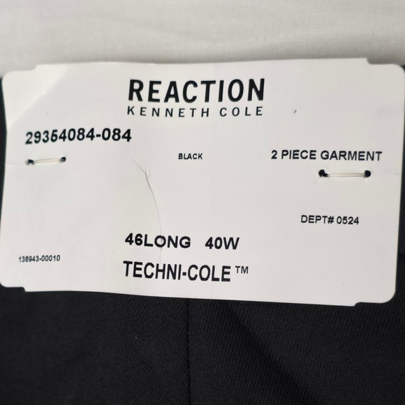Kenneth Cole Reaction 2 Piece Suit Mens 46L Pants 40W Black Business Casual NWT - Picture 15 of 15